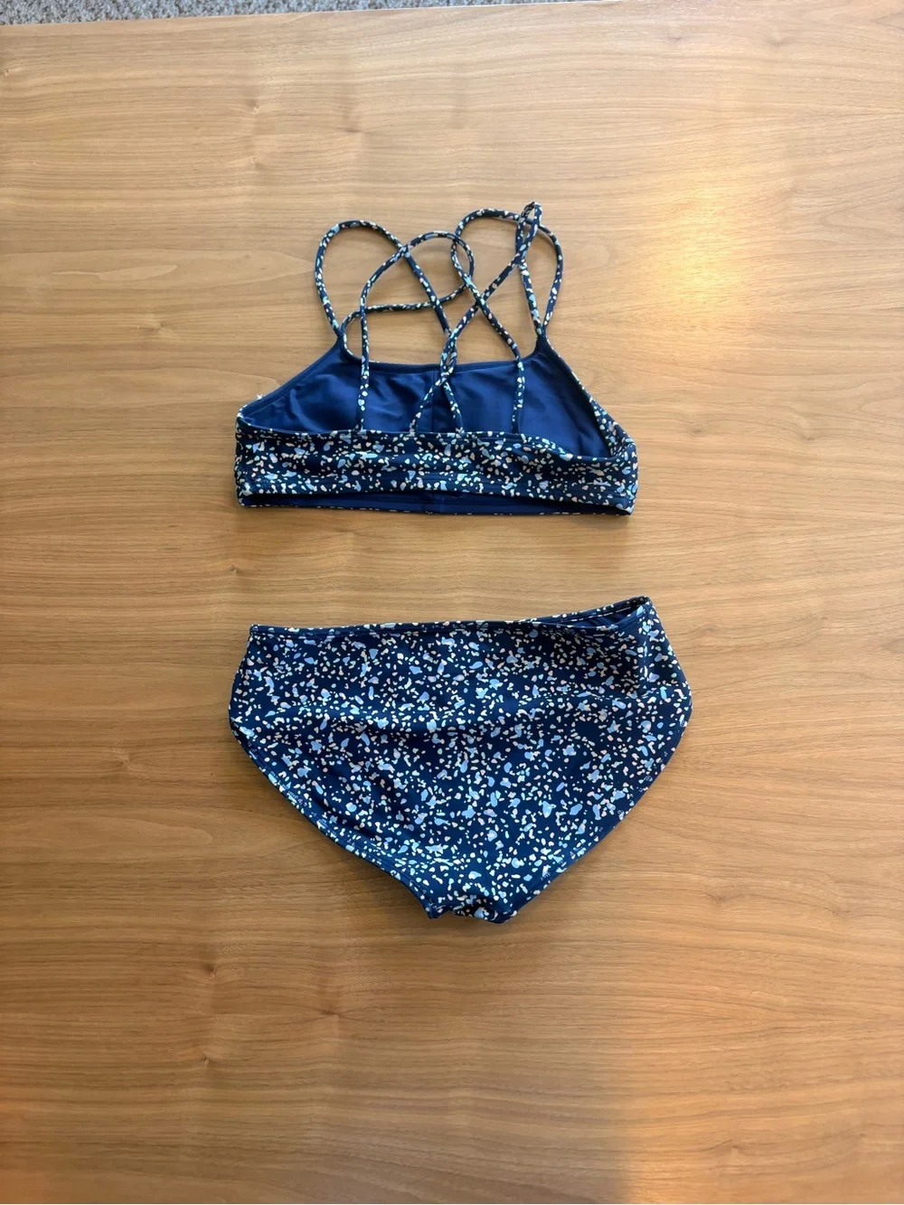 Athleta Navy Blue Confetti Print Girls Two-Piece Swim Set - reversible